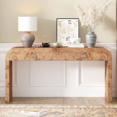 Modern Entryway Table with Burl Wood Veneer,Suitable for Entryway, Hallway, Living Room, Foyer, Corridor