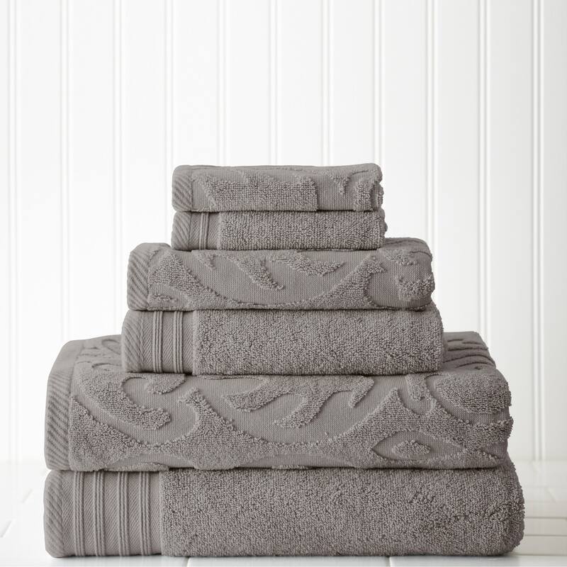Modern Threads Jacquard/ Solid Medallion Swirl 6-piece Towel Set - Platinum