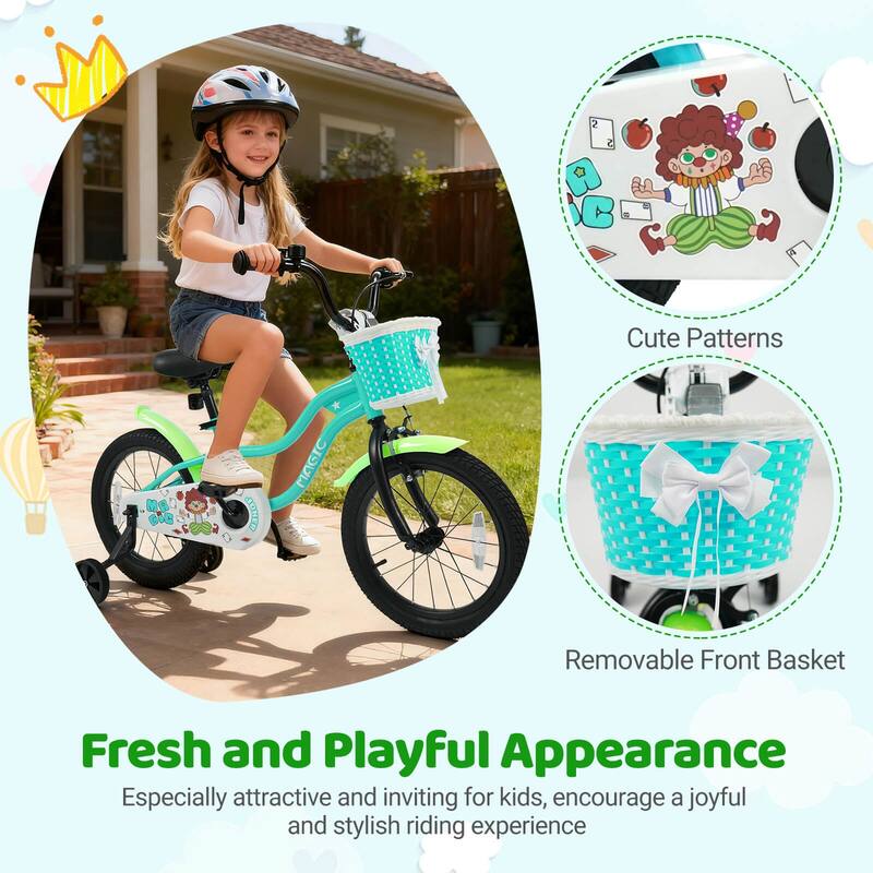 Costway 12”/14”/16”/18” Kids Bike with Training Wheels, Basket, Hand & - See Details