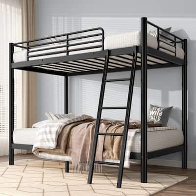 Twin Over Twin Metal Bunk Bed with Safety Guardrails, No Box Spring Needed
