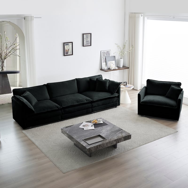 Roomfitters 2-Piece Modular Sofa Set, 3-Seater Deep Seat Couch & Accent Armchair - Black