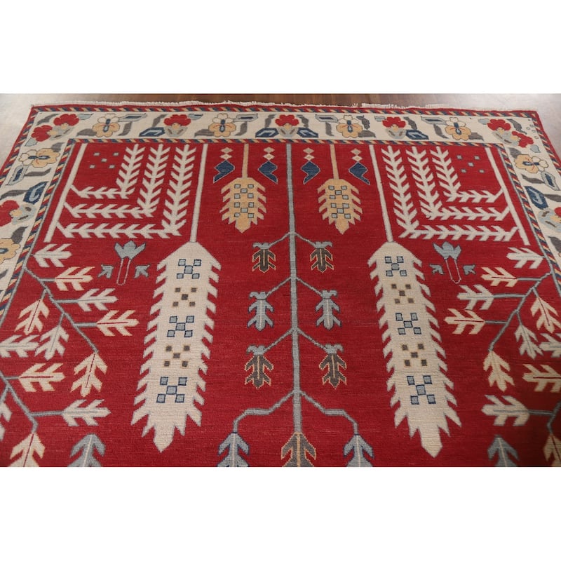 Hand Knotted Oriental 100% Wool Carpet Traditional Geometric Red Kazak Area Rug - 9' 10'' X 6' 10''