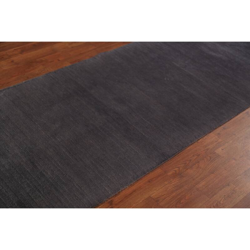 Modern Gray Gabbeh Runner Rug Hand-Knotted Grey Wool Carpet - 2'11" x 9'7"