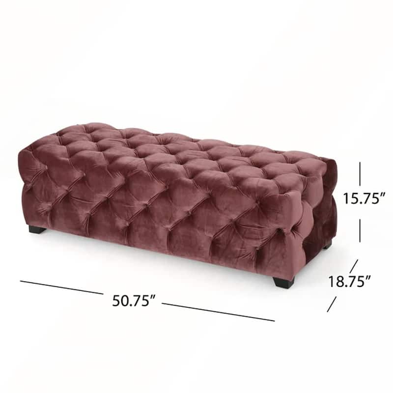 Luxurious Velvet Upholstered Ottoman Bench with Button-Tufted Diamond Stitching for Modern Glam Decor and Versatile Use