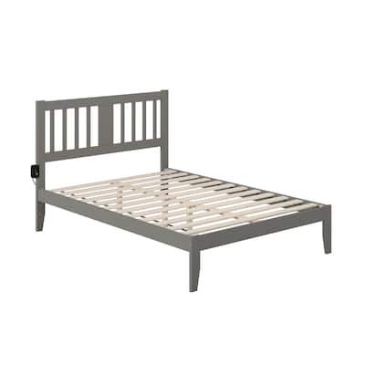 Full Bed - USB Charging Station, Grey Mission Style, Solid Wood Frame & Slat Kit Included