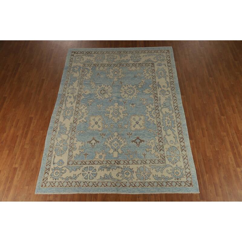 Hand Knotted Oriental 100% Wool Carpet Transitional All-Over Navy Blue & Blues Oushak Area Rug - 11' 2'' X 8' 2''