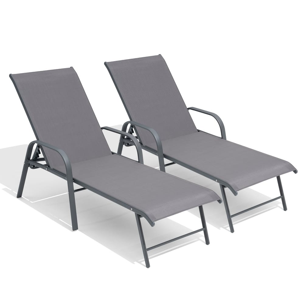 Outdoor Patio Lounger Aluminum Adjustable Chaise Lounge Chairs with Arms (Set of 2/4) - See Picture