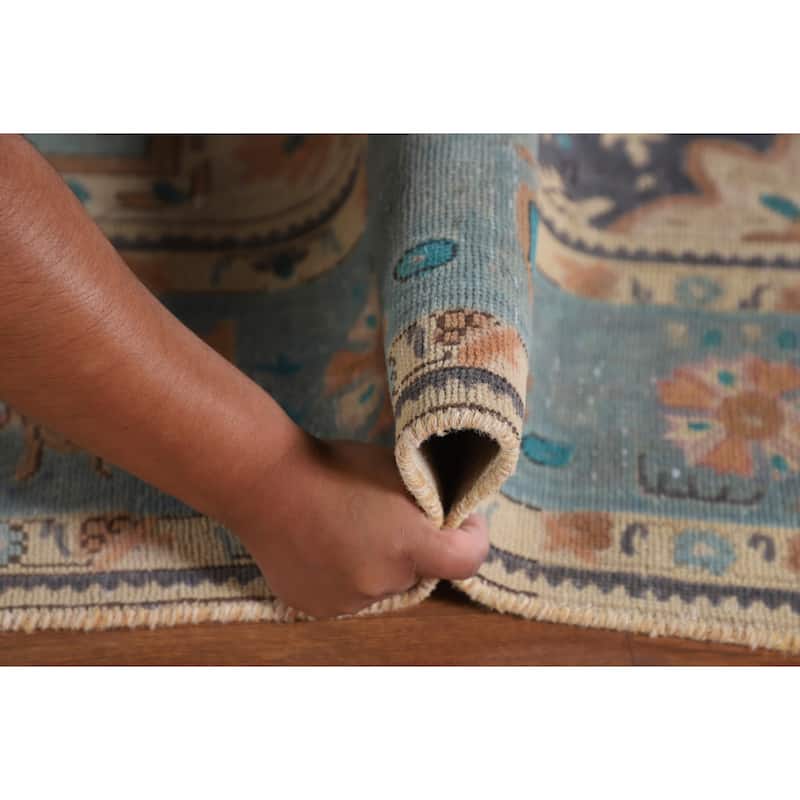 Over-Dyed Blue Tabriz Persian Vintage Area Rug Handmade Wool Carpet - 6'10"x 9'8"
