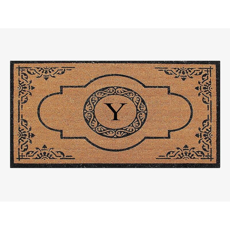 A1HC Natural Coir Hand-crafted Abrilina Monogrammed Double Doormat - 30" x 48" - Y 