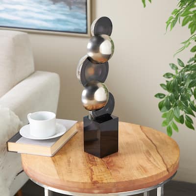 Black or Silver Glass Stacked Orb Abstract Sculpture with Black Base
