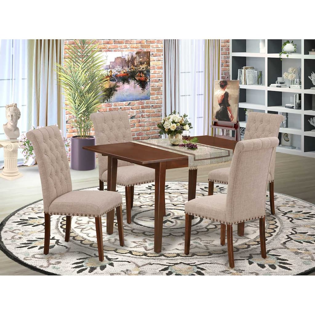 5-Piece Mahogany Finish Solid Wood Top - Rectangular Dining Room Set - Seats 4