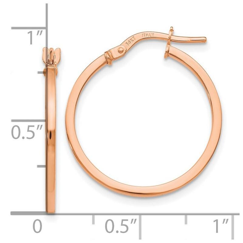 Curata 14k Rose Gold 2x23mm Polished Classic Hoop Earrings