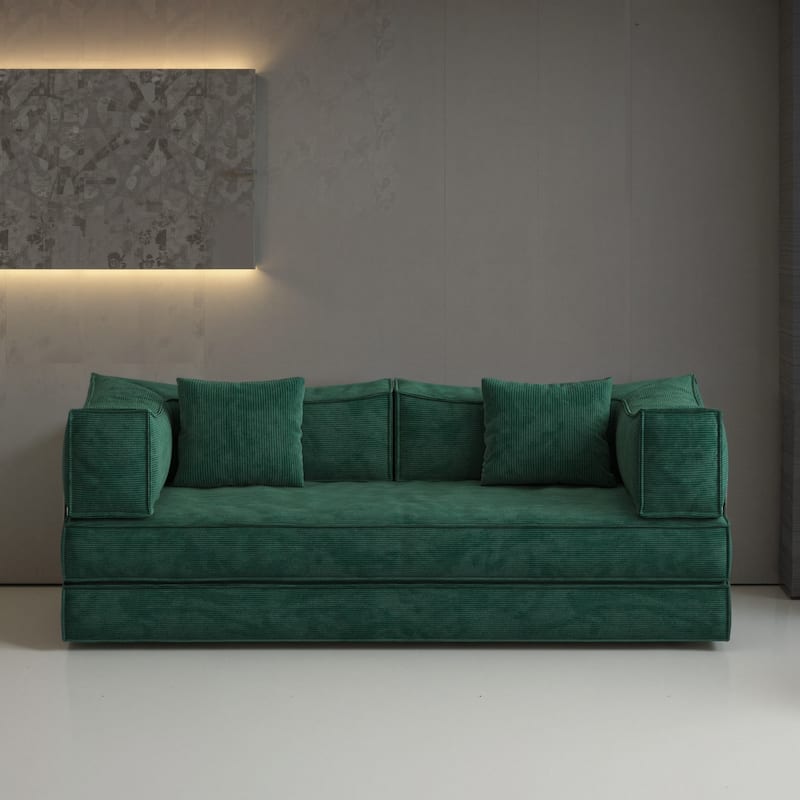Convertible Pudding Block Sofa, Floor-Standing Sofa Bed with Armrests