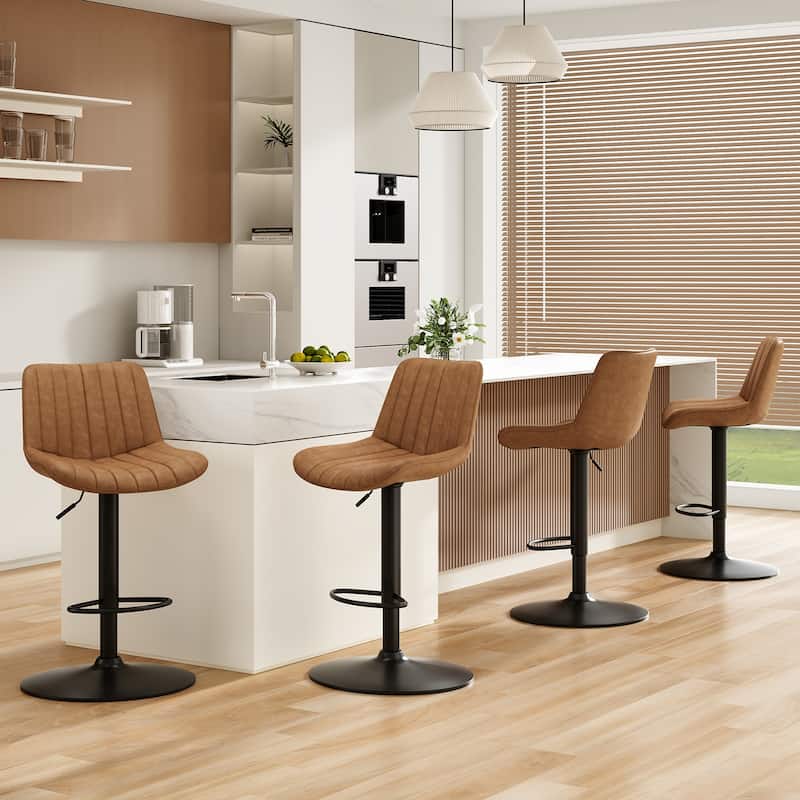Bar Stools Set Of 2,Swivel Adjustable Barstools,Bar Height Stools With Back Support,Pu Leather