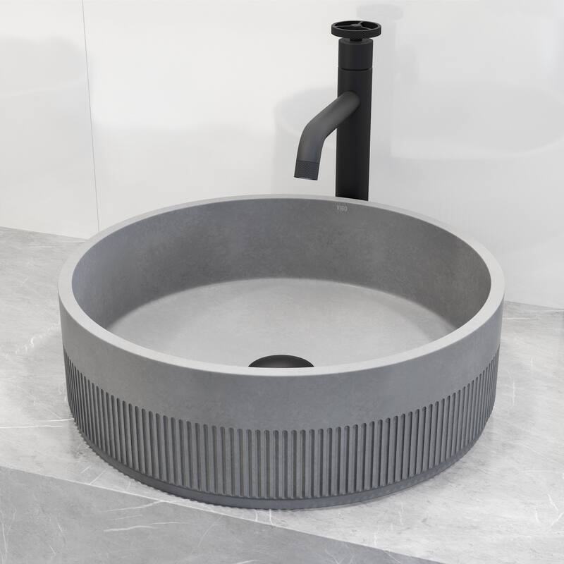 VIGO Cypress 16"L x 16"W x 5"H Concreto Stone Round Bathroom Vessel Sink