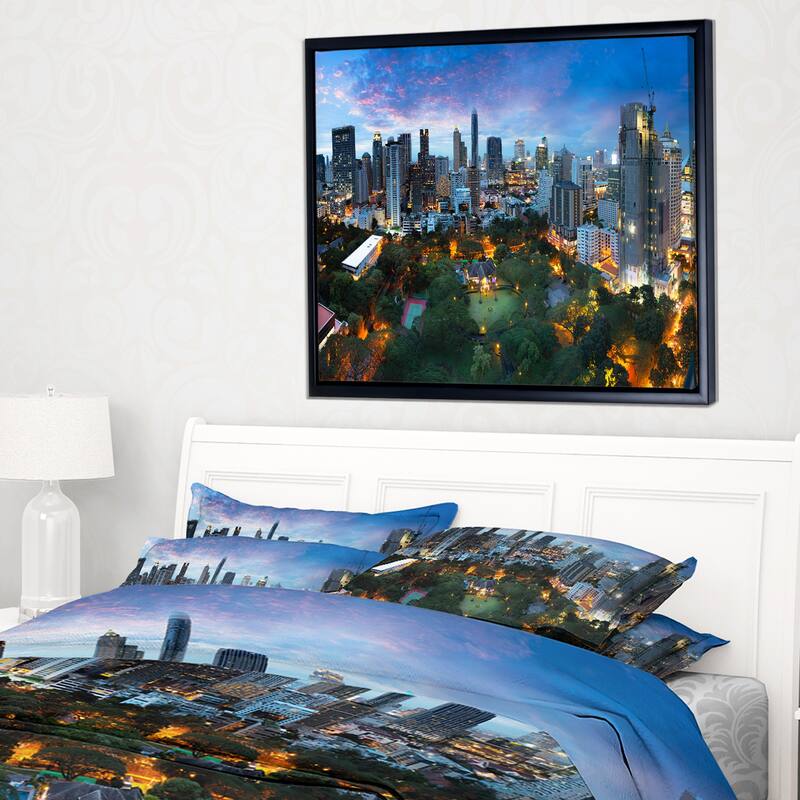 Designart "Bangkok City Skyline" Cityscape Framed Canvas Art Print
