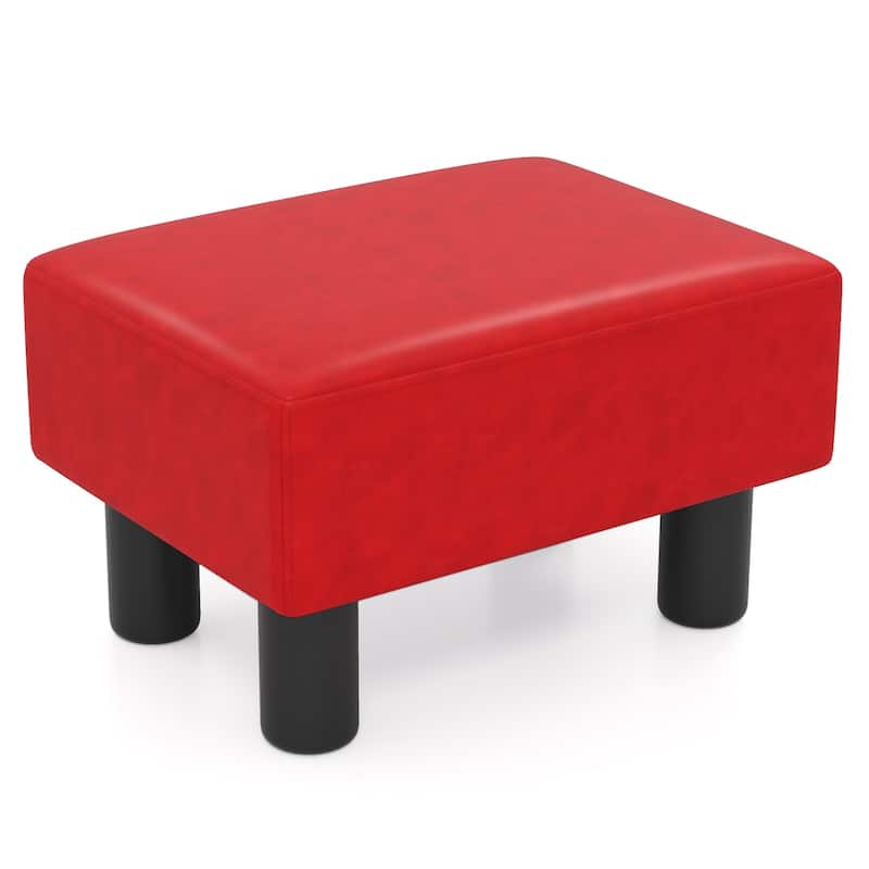 Gymax PU Leather Ottoman Rectangular Footrest Small Stool - See Details - Red