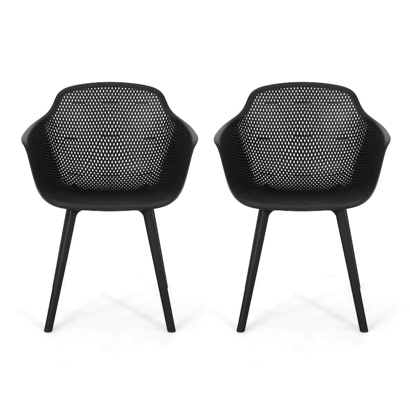 Roomfitters Modern Outdoor Armchairs with Perforated Back and Curved Seat, Lightweight Patio Seating, Set of 2