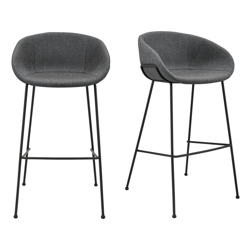 HomeRoots Set of Two 30" Gray and Black Fabric and Steel Low Back Bar Height Bar Chairs