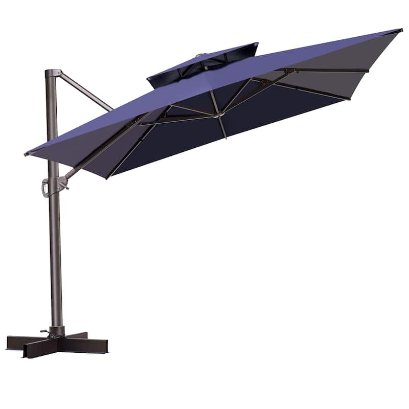 VredHom 11 Ft Patio Cantilever Offset Umbrella with Double Top - Navy Blue