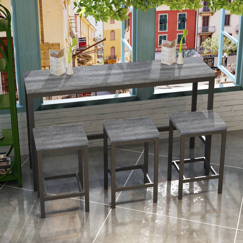 Counter Height Extra Long Dining Table Set with 3 Stools Pub Kitchen Set Side Table with Footrest