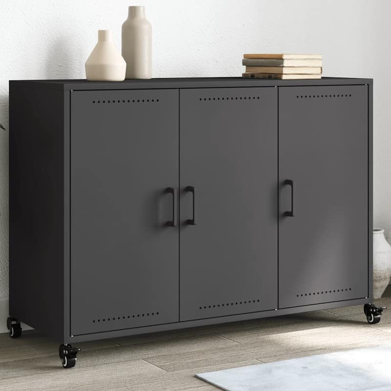 vidaXL Sideboard Black Cold-rolled steel Medium Cabinet Rectangular - 15.4 x 39.6 x 28.3