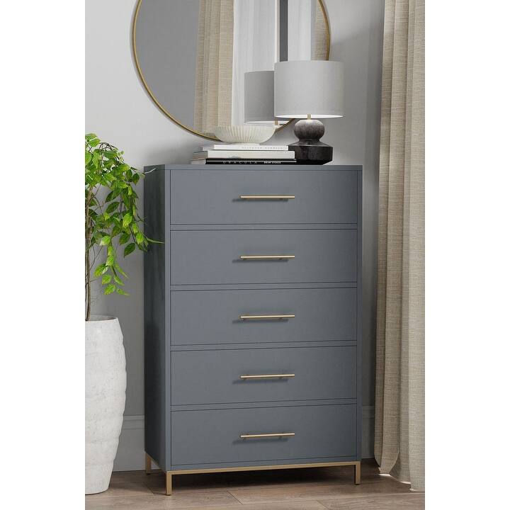 Alpine Furniture Madelyn 5 Drawer Chest in Slate Gray