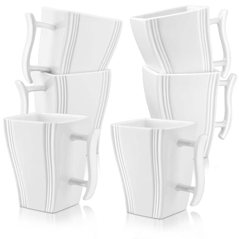 MALACASA Flora Porcelain Square 6-Piece Coffee Cup 7Oz. - White