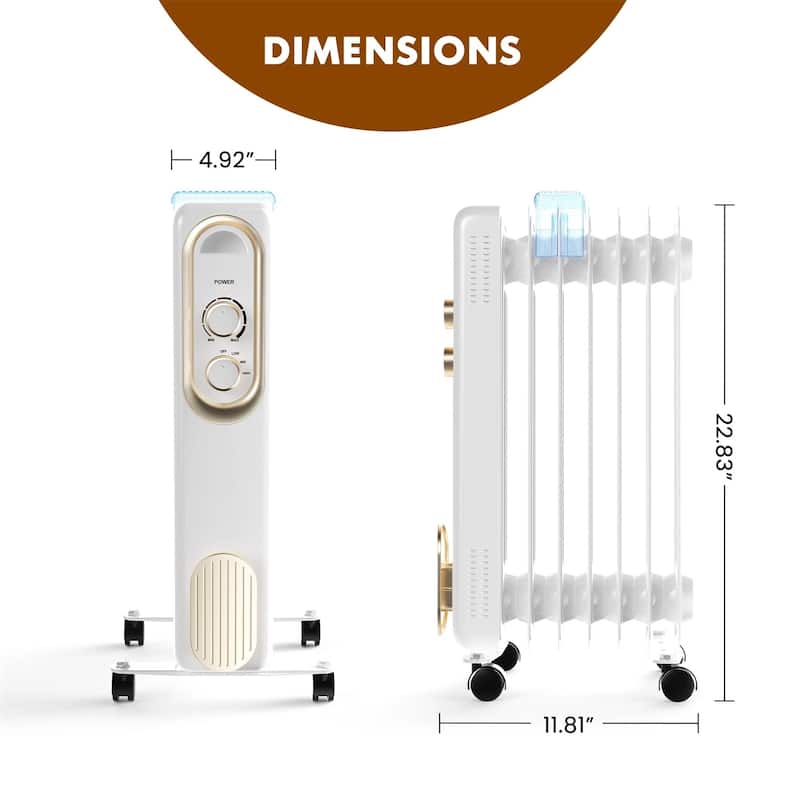 Oil Space Heater, Portable Radiator Heater with 3 Heat Settings, 1500W Thermostat, Tip-Over Protection