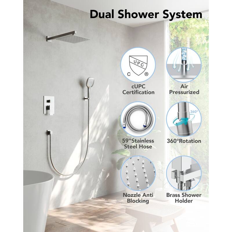 Complete Shower System 10Inch Rainfall Shower Head with 3 Settings