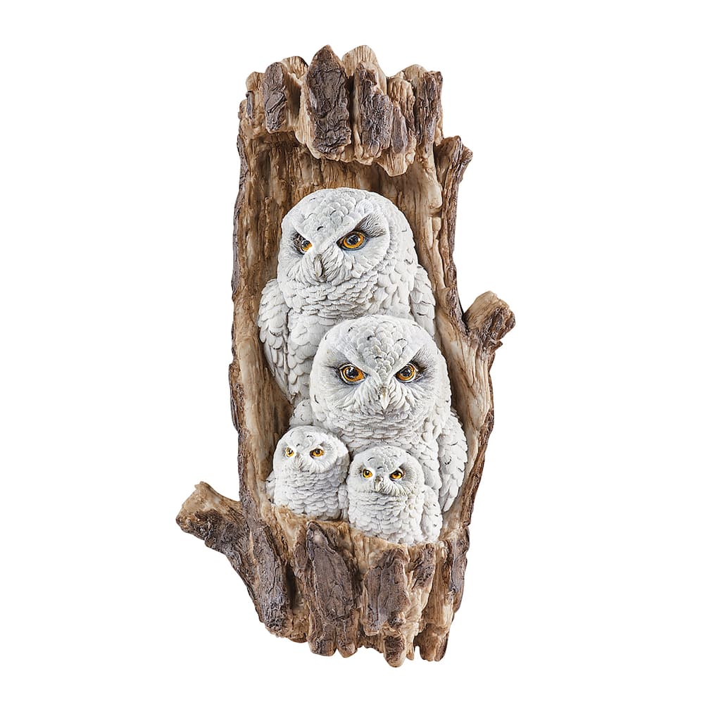 Hand-Painted Realistic Owl Family Tree Hanger - 15.500 x 10.000 x 8.000