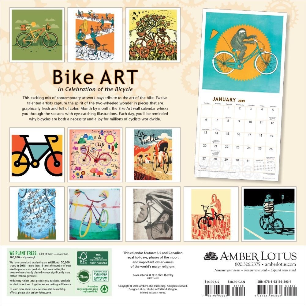 2019 Bike Art 2019 Wall Calendar Cycling By Amber Lotus Overstock 25072546