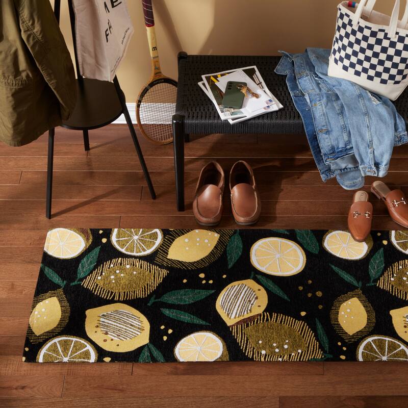 TOWN & COUNTRY LUXE Livie Fresh Lemon Everwash Washable Non-Slip Backing Kitchen Mat - 2' x 6' - Black - Runner