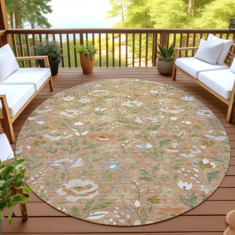 Machine Washable Indoor/ Outdoor Floral Garden Chantille Rug - Copper - 8' x 8'