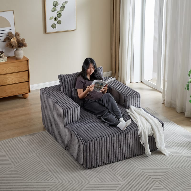 Grey Corduroy Sofa Lounge Chair with 2 Pillows
