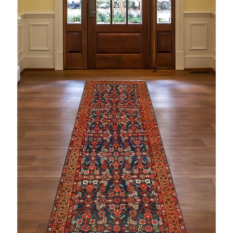 Vintage Distressed Emmanuel Navy/Rust Runner - 3'9" x 13'6"