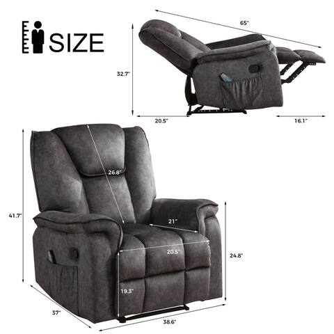 Recliner Chair with Rocking Function and Side Pocket, for Eldly