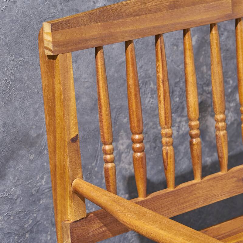 Roomfitters Wooden Outdoor Patio Bench with Slatted Backrest, Armrests, and Storage Shelf