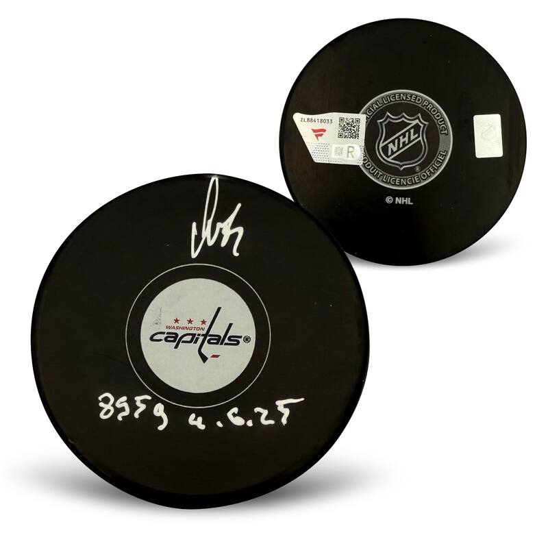 Alexander Ovechkin Autographed Washington Capitals Signed Hockey Puck 895 Goal 4.6.25 Breaks Wayne Gretzky's NHL Scoring Record