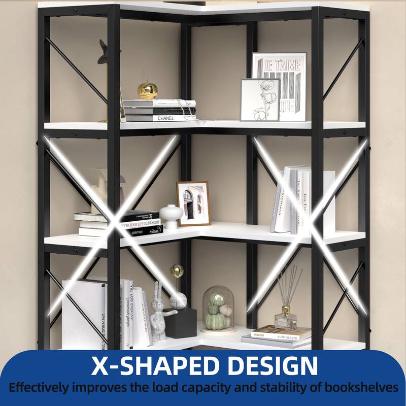 Moasis 65.9-Inch Corner Bookshelf 5-Tier Industrial Display Bookcase