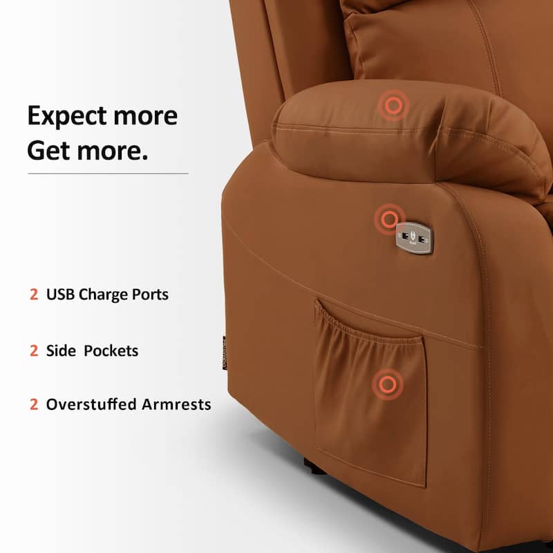 MCombo Small Sized Power Lift Recliner Chair with Massage and Heat, USB Ports, Faux Leather 7409