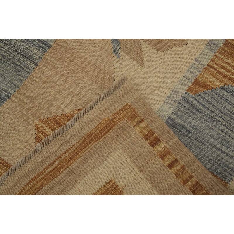 Hand Woven Oriental 100% Wool Carpet Southwestern Tribal Beige & Ivories Kilim Area Rug - 9' 11'' X 6' 6''