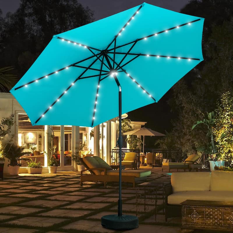 Autlaycil 10ft Solar LED lights Outdoor Patio Umbrella With Base - Blue