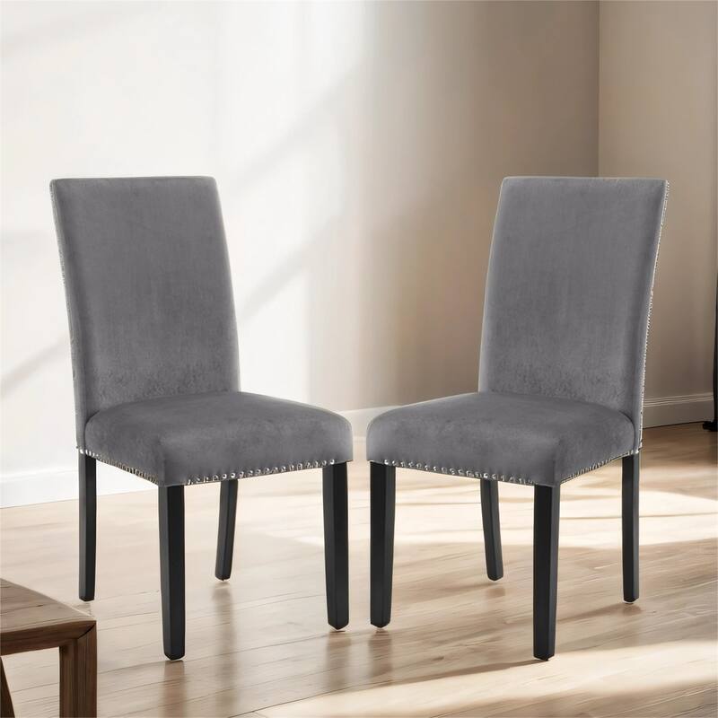 Contemporary Velvet Dining Chair with Nailhead Trim, Set of 2