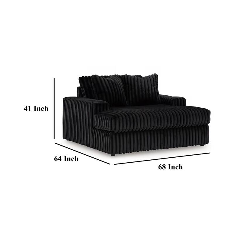 Addy Oversized Chaise, Black Jumbo Corduroy Fabric, 2 Pillows, 68 Inch