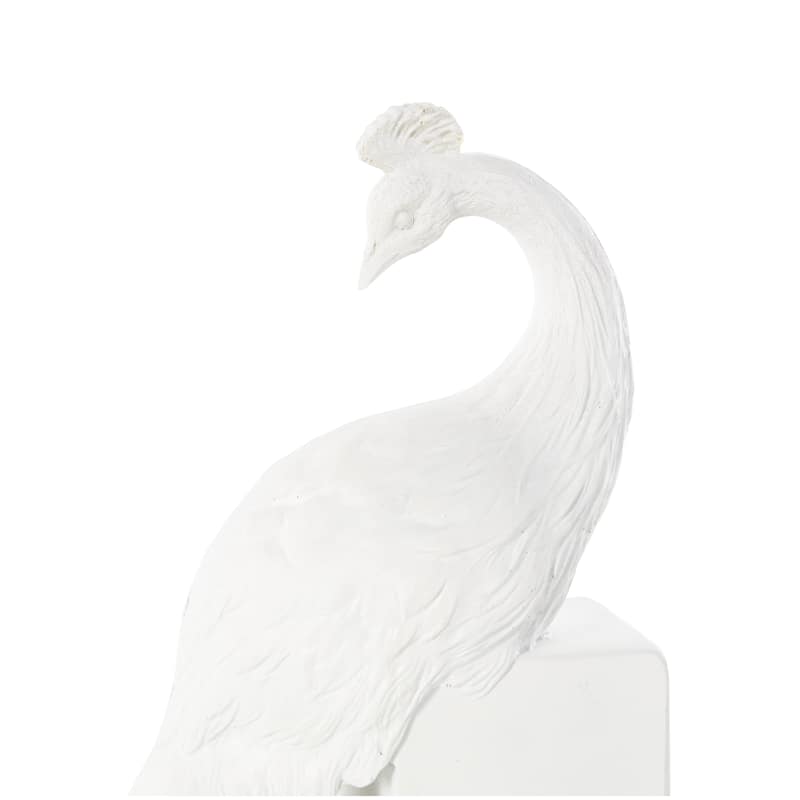 White Resin Textured Peacock Decorative Bookends with Tall Block Bases (Set of 2)