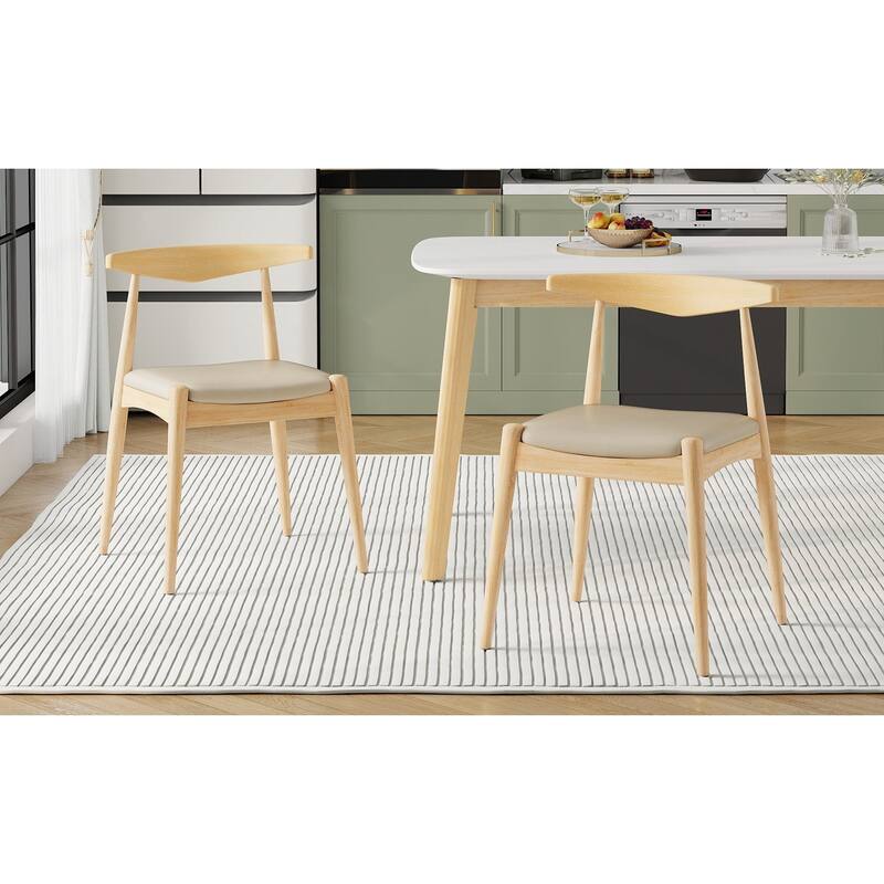 Set of 2 Rubberwood Dining Chairs, Ergonomic Backrest & Faux Leather Upholstery