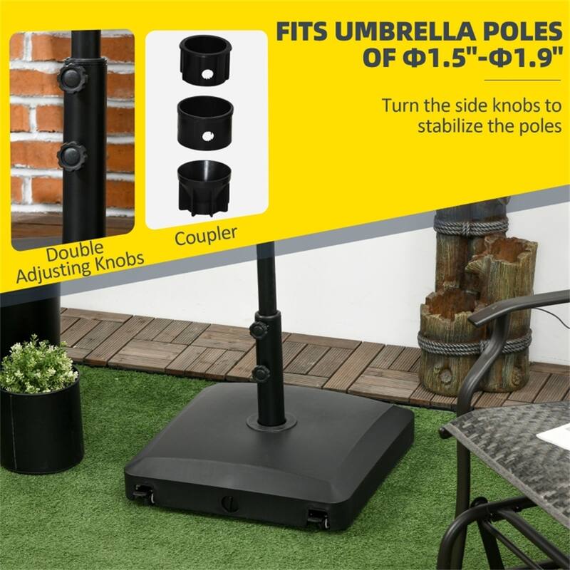 Heavy Duty Outdoor Umbrella Base with Wheels Water or Sand Fillable Fits 1.5 to 1.9 Inch Poles - 19.5" L x 19.5" W x 14" H