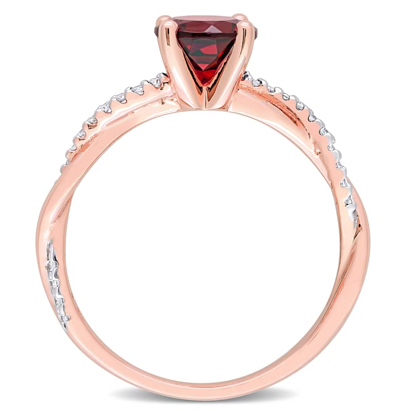 Miadora Garnet and 1/6ct TDW Diamond Crossover Birthstone Ring in 14k Rose Gold
