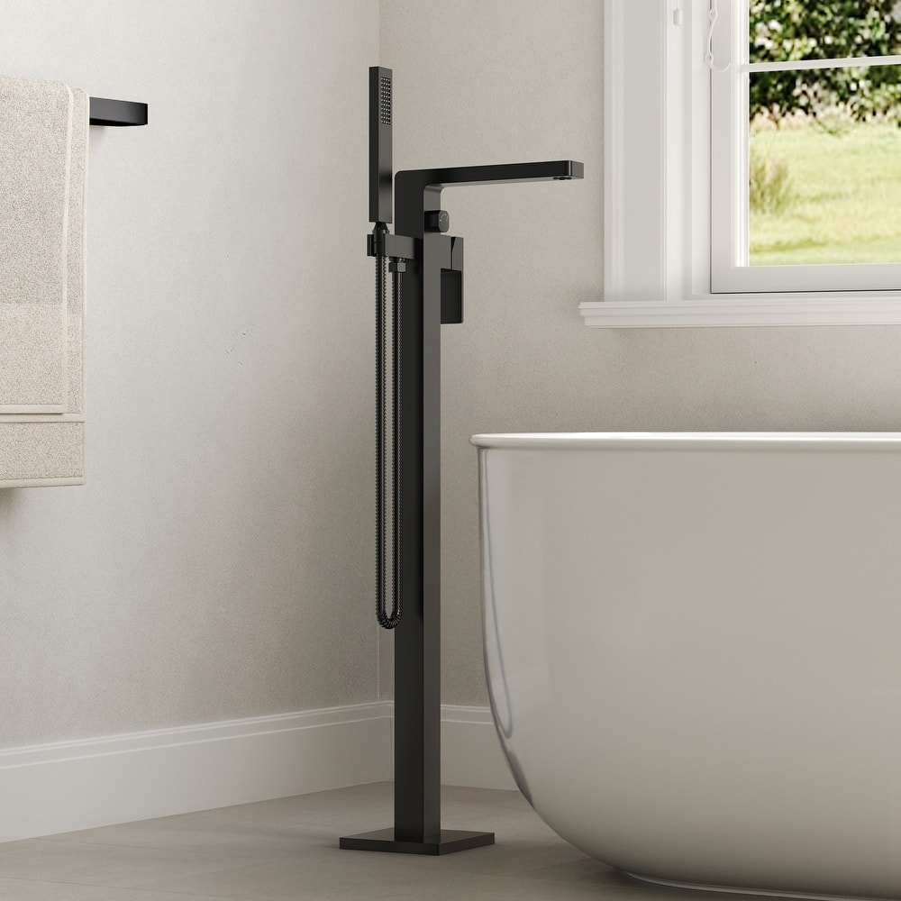 Floor Mount Freestanding Tub Filler with Handshower,Single Handle Bathtub Faucet